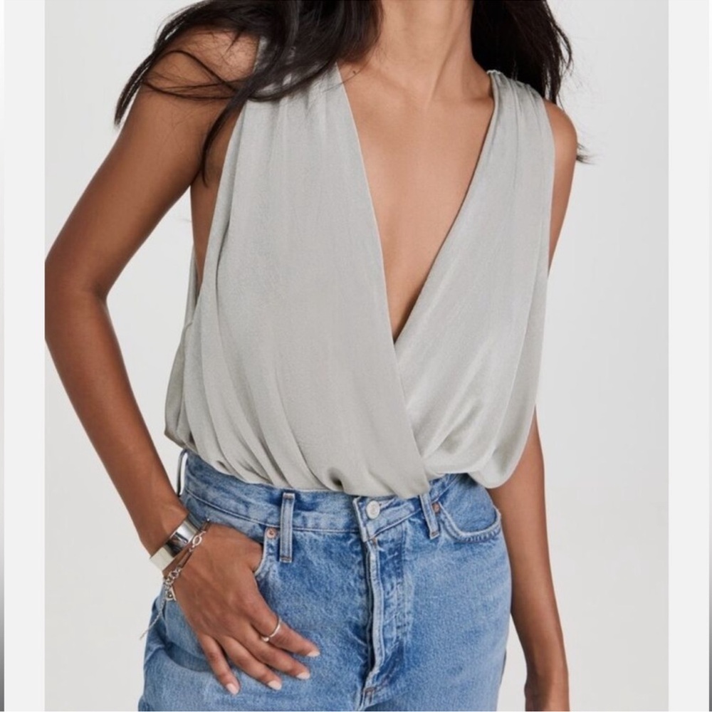 Free People Gray Wrap Backless Bodysuit
